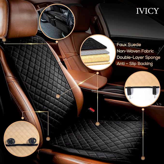 IVICY Faux Suede Front Car Seat Cover – Durable, Non-Slip Seat Protector for Cars – 1 Unit, Black