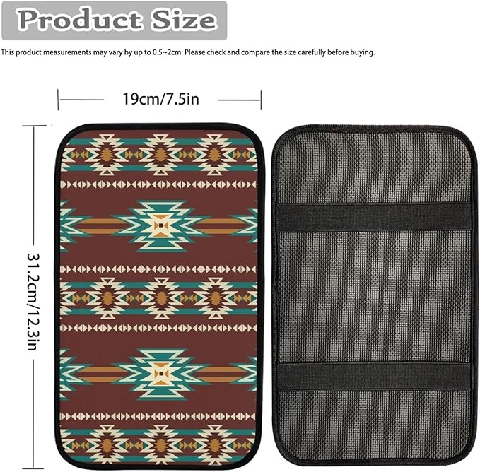 Dreaweet Aztec Car Center Console Cushion Pad,Universal Armrest Seat Box Cover Protector,Southwestern Native American Indian Tribal Pattern Car Accessories