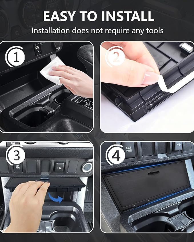 Center Console Hidden Storage Cover for Toyota Tacoma 2016-2023 Accessories, for Wireless Charging & Non Charging Models- Center Console Privacy Cover Protector Anti-Dust Organizer