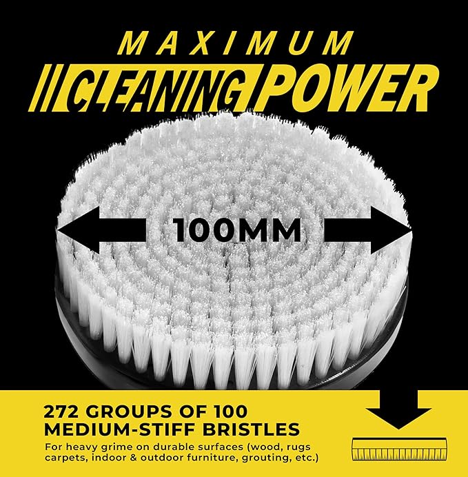 VViViD Power Drill Brush Attachment + Backing Plate, 4” inch / 100mm Diameter Surface Area, Medium-Stiffness Bristles