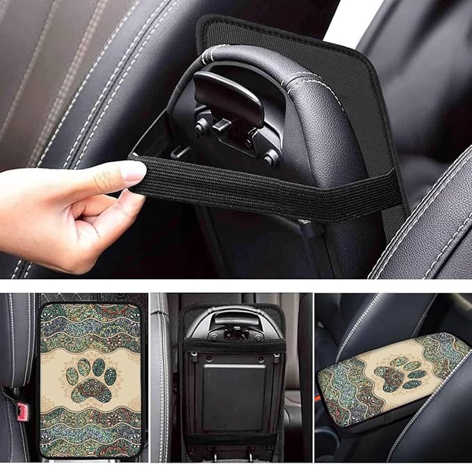 UNICEU Aztec Dog Paw Print Car Decorative Armrest Cover Pad Soft Car Center Console Armrest Covers Universal Fit Trucks SUV Van