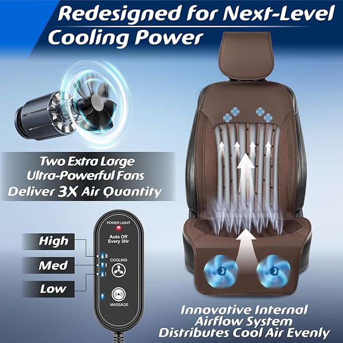 Paffenery 2026 Upgraded Cooling Car Seat Cover Front Seat, 12V-24V Ventilated Cooling Car Seat Cushion, Cooled Seat Cover for Car SUV Truck Universal Fit, Mocha Brown