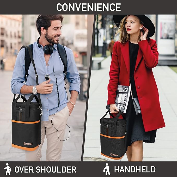Opux 4 Bottle Insulated Wine Cooler Bag - Leakproof Padded Portable Wine Bottle Carrier for Travel Picnic BYOB Gift (Brown)
