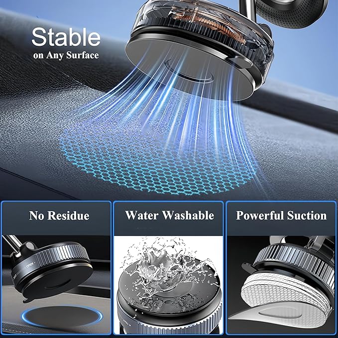 Magnetic Phone Holder for Car,Vacuum Suction Cup Phone Mount,Magsafe Car Mount for iPhone, No Need Charge,Folding Holder for iPhone and Android