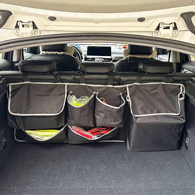 Car Backseat Trunk Organizer Hanging Bag, Car Interior Storage Organizer Accessories with 6 Nylon Fabric Pockets,Offer Enough Storage Space and Save More Storage Space for SUV,Jeep,MPV