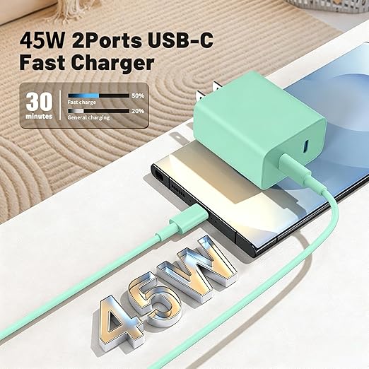 45W Dual Port Super Fast Charger with Long USB C to C Cable 10ft,Type C Wall Charger Block and Android Phone Charging Cord for Samsung Galaxy S26 Plus/S25 Ultra/S25+/S24+/S23+/S22+/S21/S20/Note 20/10+