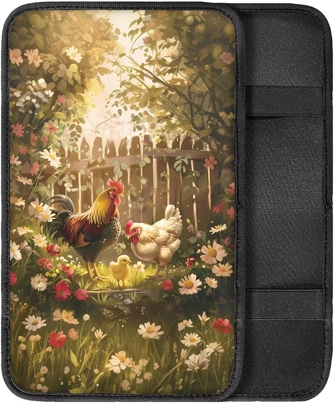 Car Center Console Cover, Chicken Floral Vehicle Armrest Covers, Middle Storage Organizer Pads, Auto Interior Accessories