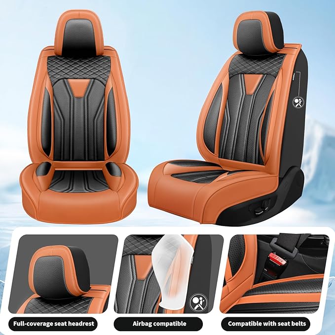 Fit Tucson Car Seat Covers Premium Leather for Hyundai Tucson 2010-2025 2026. Waterproof， Breathable, Scratch-Resistant & All-Weather Seat Cushion Protector (Full Set, Orange&Black)