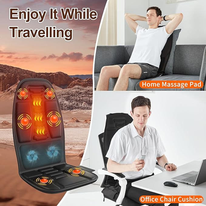 Back Massager with Heat for Pain Relief Deep Tissue, Portable Massage Chair Cushion and Seat Pad for Office, Gifts for Men & Women for Home Use