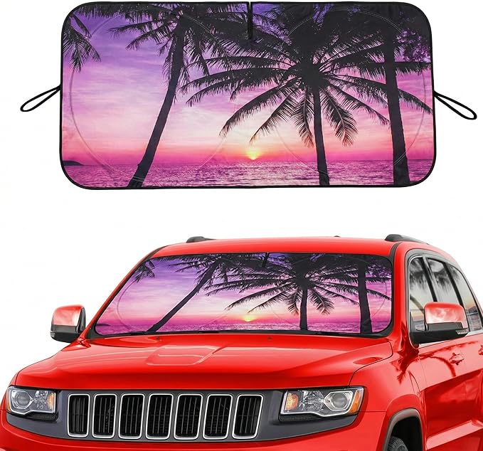 eygeufg Windshield Shade, Car Sun Shade for Front Windshield (Purple Sunset，Large