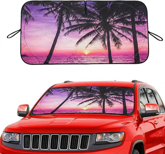 eygeufg Windshield Shade, Car Sun Shade for Front Windshield (Purple Sunset, Standard)