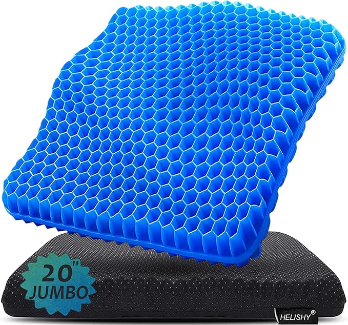 20" Gel Seat Cushion for Long Sitting Pressure Relief(Jumbo&Thick) - Wheelchair Cushion for Pressure Sores - Back, Sciatica & Tailbone Pain Relief Cushion- Non-Slip Butt Pillow for Office, Home, Car