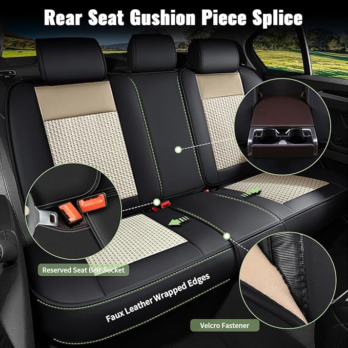 for Fit Toyota Highlander 2008-2025 2026: Full Set Breathable Cool Ice Silk Leather Seat Covers Car Seat Covers (Black & Beige)