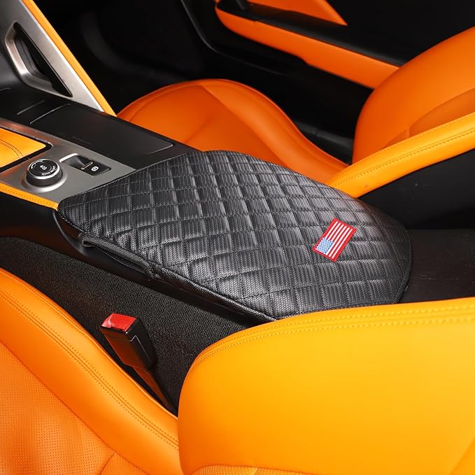 Center Console Cover Pad for Chevrolet Corvette C7 2014-2019 Accessories, Console Arm Rest Lids Cover Mat, Car Armrest Seat Box Cushion Protector, Armrest Pillow, Auto Armrest Cover (Leather_B)