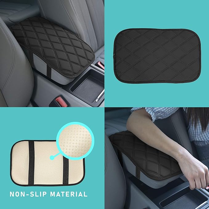 FH Group Neosupreme Black Diamond Pattern Center Console Pad – Water-Resistant Armrest Cover Protector for Cars, SUVs & Trucks