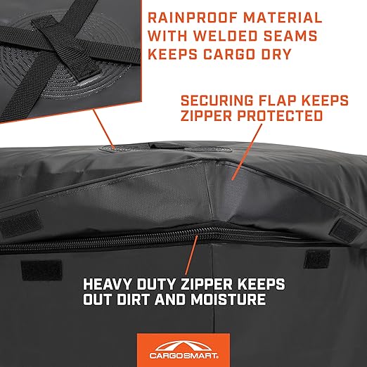 CARGOSMART CargoSmart Soft Sided Car Top Cargo Bag, 38”x38”x18” – Adds up to 15 Cubic Feet of Storage – Easily Mounts to Vehicle’s Roof Rack or Roof Top Basket – Heavy-Duty Vinyl, Black