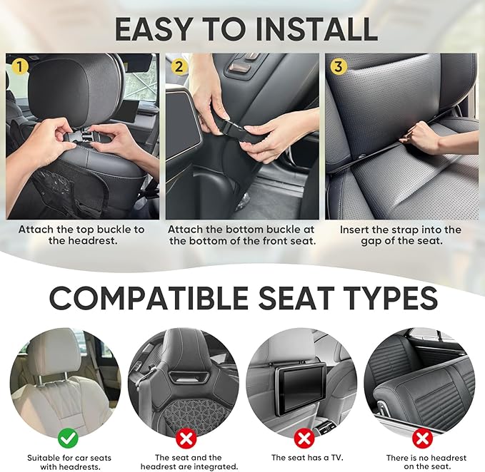 BALEINE Backseat Car Organizer, Back Seat Car Organizers and Storage, Kick Mats Back Seat Protector, Travel Accessories for Most Automotive (1 Pack, Navy)