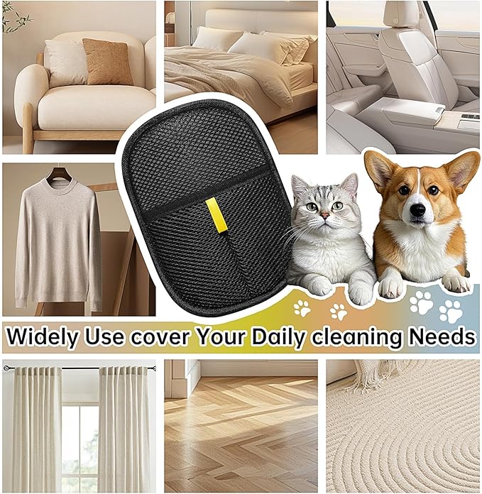 Electrostatic Pet Hair Remover Glove, Reusable Cat Dog Electrostatic Hair Remover Grooming Glove Brush Tool, Suitable for Sofas, Clothing, Carpets, Curtains (Black-2Pcs)