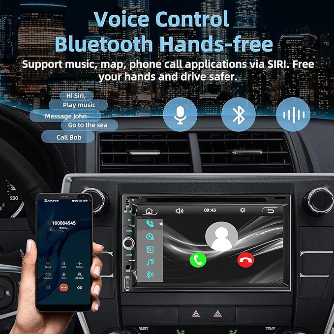 Double Din car Stereo with CD/DVD Player- CarPlay & Android Auto, Car Audio with Bluetooth, 7 Inch HD Touchscreen, Rear Camera, USB/TF/AUX, Subwoofer, AM/FM Radio Receiver