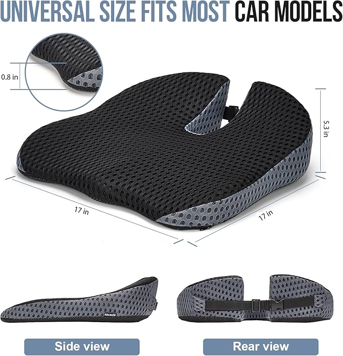 Car Seat Cushion – Memory Foam Car Booster Seat Cushion for Adults – Wedge Design for Driving Height & Comfort – Breathable Mesh Seat Pad for Car Seats with Adjustable Straps