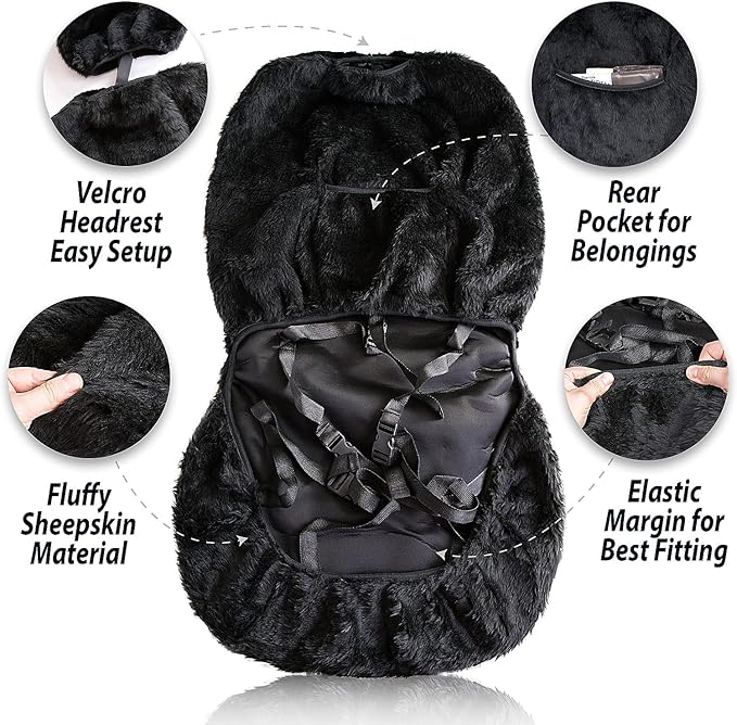 ZONETECH Sheepskin Seat Covers Fuzzy Car Seat Covers Black Australian Merino Wool Fluffy Fur Auto Accessories All Season Protection for Your Seats Universal Fits Most Car SUV Airbag Compatible 2-Pack
