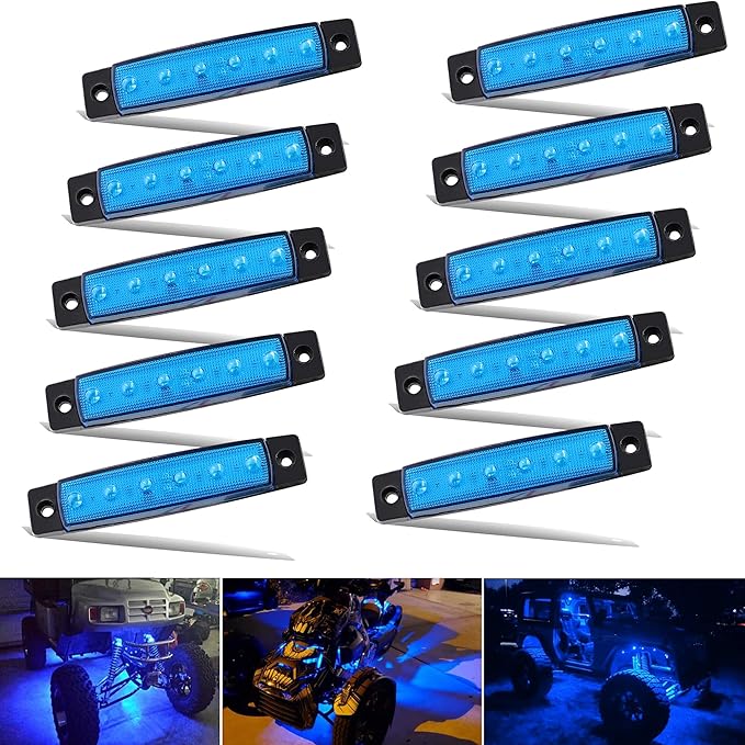 10Pcs Led Rock Lights Waterproof 3.8" Blue LED Underglow Kit,Fender Wheel Well Lights Car Exterior Side Marker Lights for Wrangler Snowmobile Truck Golf Cart RV RV SUV Offroad