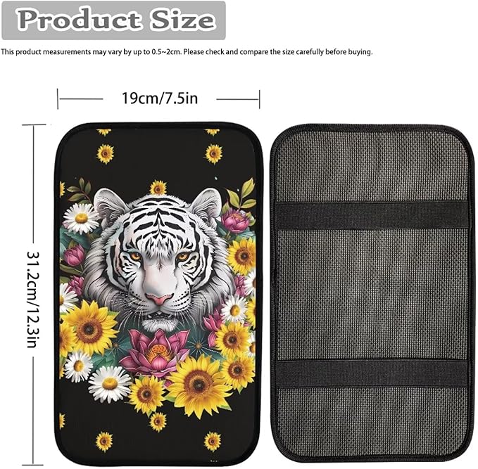 White Tiger Car Center Console Cover Dustproof Automotive Center Console Cushion Protector Non Slip Armrest Box Pad Tiger Car Accessories for Women