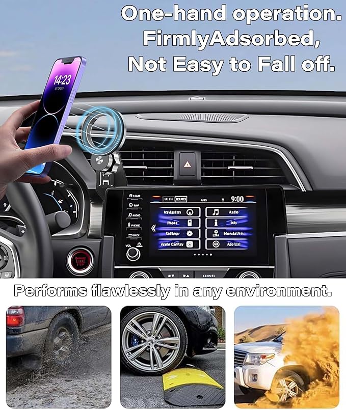 Car Phone Holder for Honda Civic 2016-2021 Accessories Apply to 5/7 Inch Touch Screen Fixed Clip Magnetic Cell Phone Mount Hands-Free 360 Degree Rotation