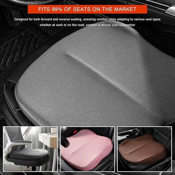 Car Seat Cushion, Ergonomic Memory Foam Auto Seat Boost Mat for Short People Driving, Non-Slip Driver Seats Height Cushion Office Chair Pillow for Tailbone Back Pain Relief (Coffee)