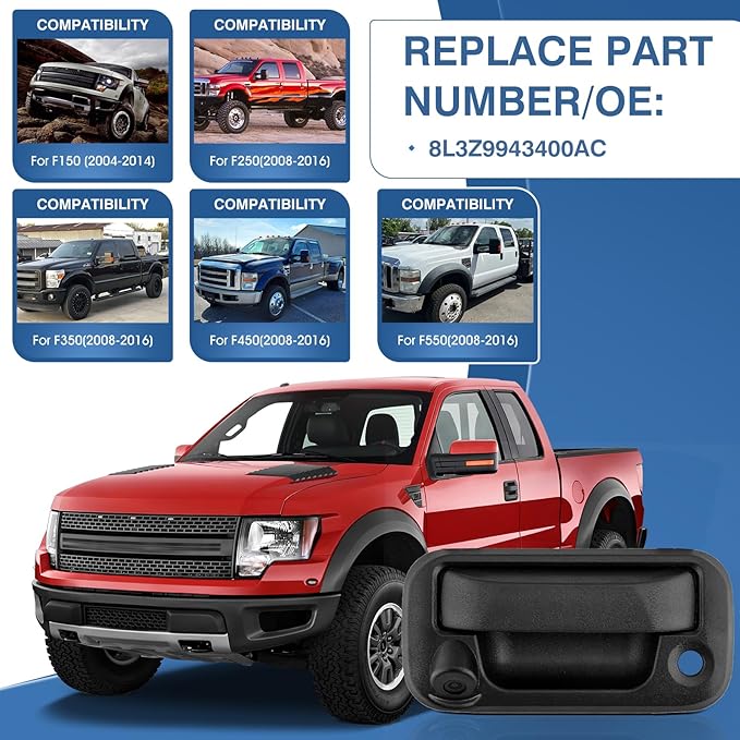 Tailgate Handle W/Reverse Backup Camera Fit for Ford F150 2004-2014,F250 F350 F450 F550 Super Duty 2008-2016,Explorer Sport Trac 2007-2010,Fit for Lincoln Mark LT 2006-2008 View Parking Camera