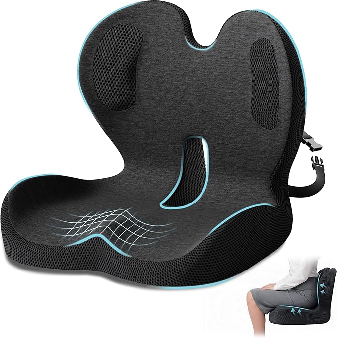 Ergonomic Seat Cushion,Office Chair Cushion with Lumbar Support Pillow,Car Orthopedic Seat Cushions,Designed for Sciatica,Tailbone,Back Pain Relief,for Office,Car,Truck,Home,Desk Chair