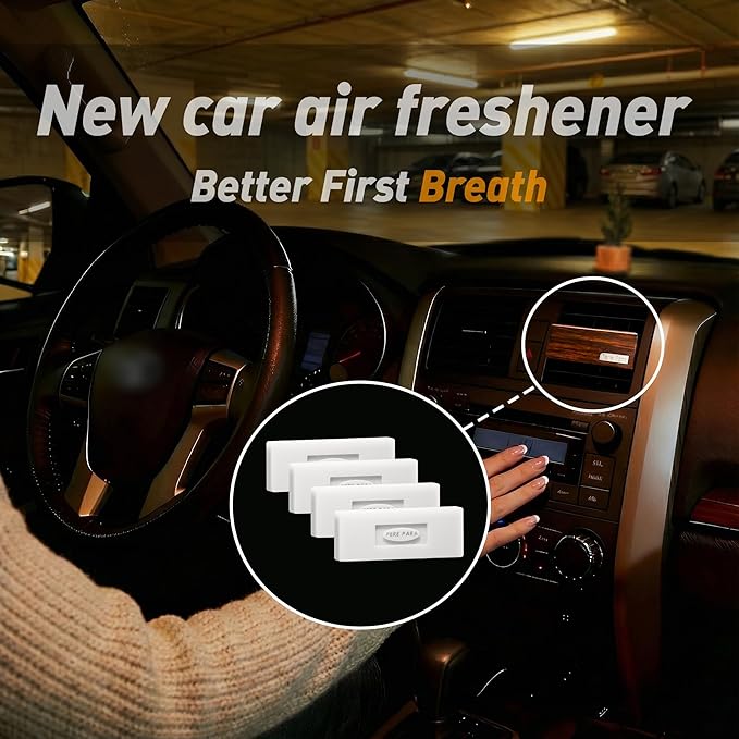 4 Packs Amber Vanilla Scented Natural Wood Vent Clips,【Ease Your First Breath】 Odor Refresh Car Scents Air Freshener Refills, Long Lasting Fragrance Diffuser, SUV Essentials Gift for Women