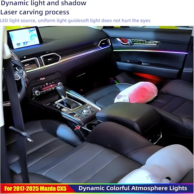256-Color Interior Ambient Lighting Kit for Mazda CX-5 2017-2025 | 4 Door Panels + LED Strips + Footwell & Handle Lights | Music Sync, APP & Button Control