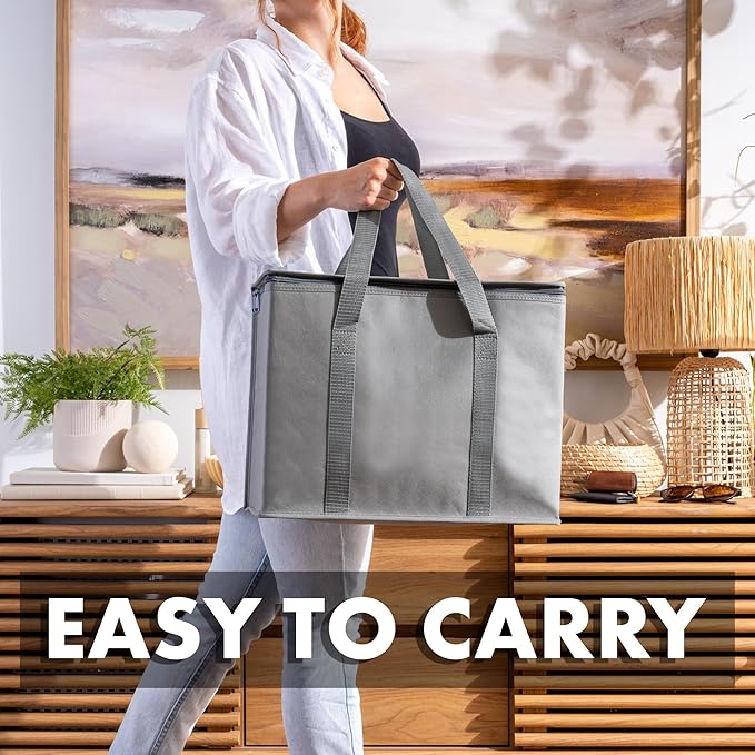 Carrywell (Not Made In China) Insulated Reusable Grocery Bags, Catering and Delivery Bag For Hot and Cold Food, Collapsible Thermal Tote For Doordash
