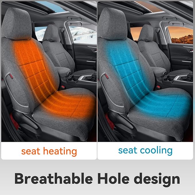 coverdream Cloth Seat Covers Full Set for 2019-2024 2025 Toyota RAV4 LE,XLE,XLE Premium,Limited,Fullly Covered,UV-Resistant,Breathable Polyester Car Seat Protector SUV Seat Cushion(Gray)