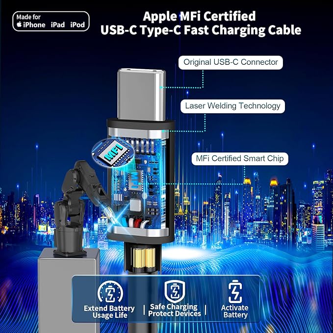 【Apple MFi Certified】iPhone 17 Car Charger Fast Charging, Caiinei 4.8A USB Power Cigarette Lighter USB C Car Charger + 6FT Type C Coiled Cord for iPhone 17/17 Air/17 Pro Max/16/15/Galaxy S25/S24/Pixel