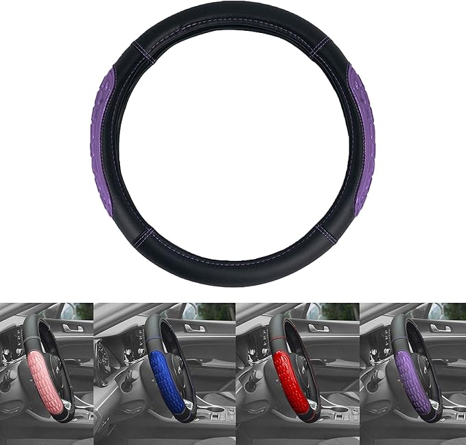 FH Group Ultra Grip Silicone and Faux Leather Steering Wheel Cover fits Most Cars, SUVs Purple