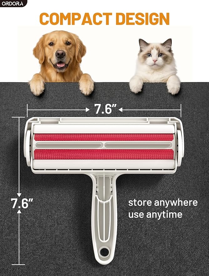 ORDORA Pet Hair Removal Tool: Reusable Lint Roller for Pet Hair - Portable Pet Hair Remover - Dog and Cat Hair Remover for Couch, Bedding, Car, Rugs & Furniture, Eco-Friendly, for Multi-Pet Homes