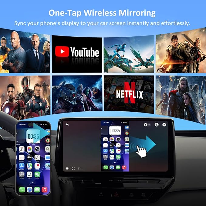 OneCarStereo Cloud Magic AI Box Android 13 CarPlay Adapter with Qualcomm 8 Core, Wireless CarPlay & Android Auto, Built-in Cloud SIM 4G LTE, YouTube & Netflix Streaming for Factory Wired CarPlay Cars