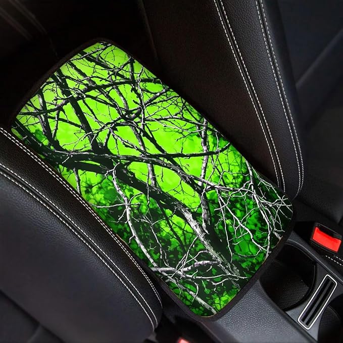 Green Leaves Universal Center Console Armrest Soft Pad Protector Cover Non Slip Fits for Most Vehicle,SUV,Truck Car Decoration