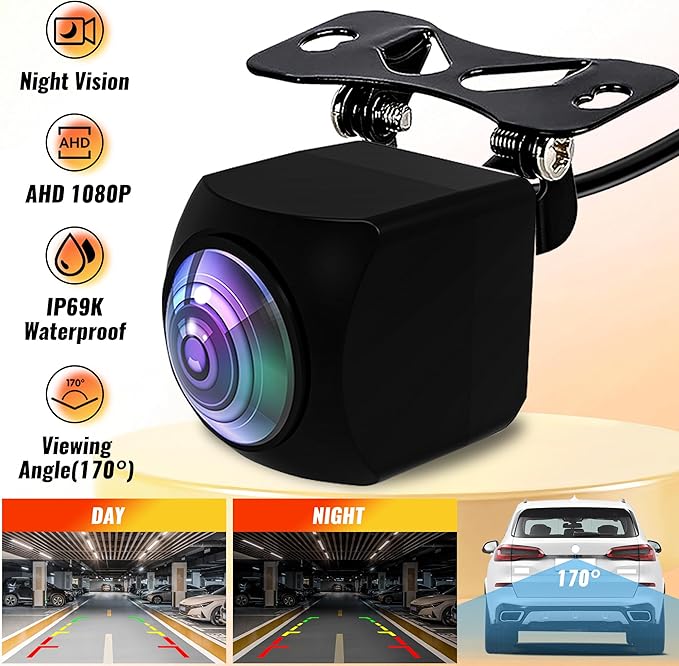 Ultra-Clear 1080P AHD Backup Camera - 170° Wide Angle Rear View Camera with Super Night Vision, IP69K Waterproof, 6-Layer Glass Lens, Universal Parking Camera for 12V Cars, Trucks, SUVs, RVs