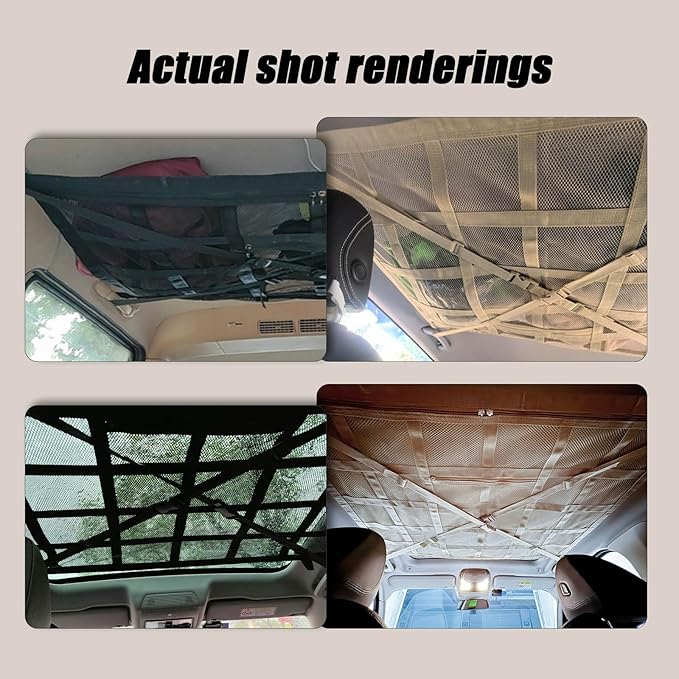 Overhead Car Organizer, Compatible with Ford F-150 XL/Raptor 2010-2025 Car Roof Storage Net Universal Car Ceiling Storage for Camping Storage Bag,Beige-Small