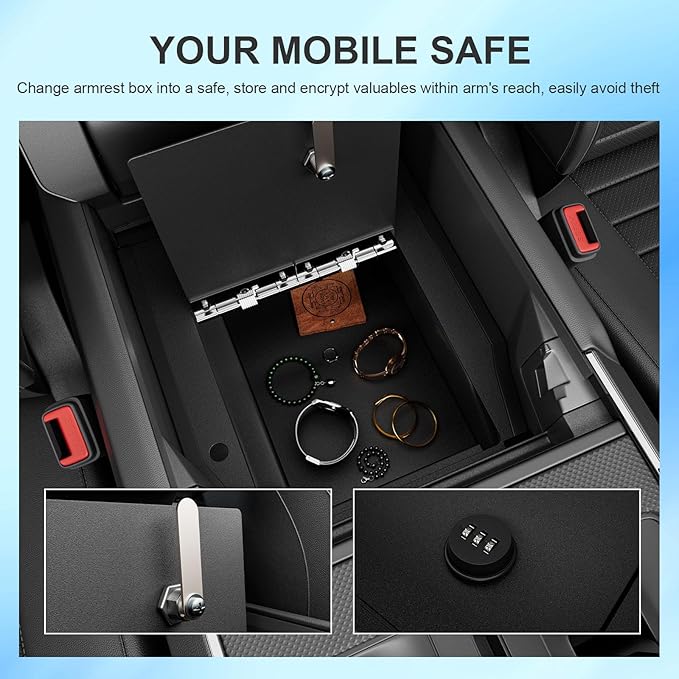 SZYANG Center Console Safe Organizer Compatible with 2021-2025 Ford F150 Lock Box No XLT STX Tremor Raptor Console Safe Vault Replacement for 2021-2025 Ford F-150 Accessories