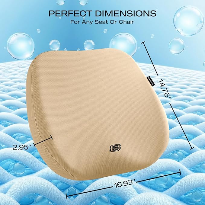 Skechers Seat Cushion Premium Gel & Memory Foam-Office Chair Cushion for Tailbone Pain Relief,Butt Pillow for Office Chair,Car seat Cushion,Long Sitting Office Workers,and Car Drivers,Beige