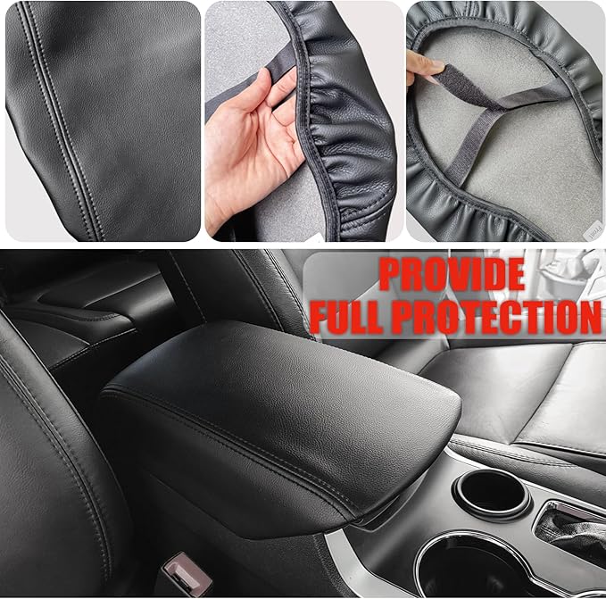 Center Console Cover for Ford Explorer 2019 2018 2017 2016 2015 2014 2013 2012 2011 - Vinyl Leather Console Lid Cushion Protector for 2011-2019 Ford Explorer Interior Accessories (Black)