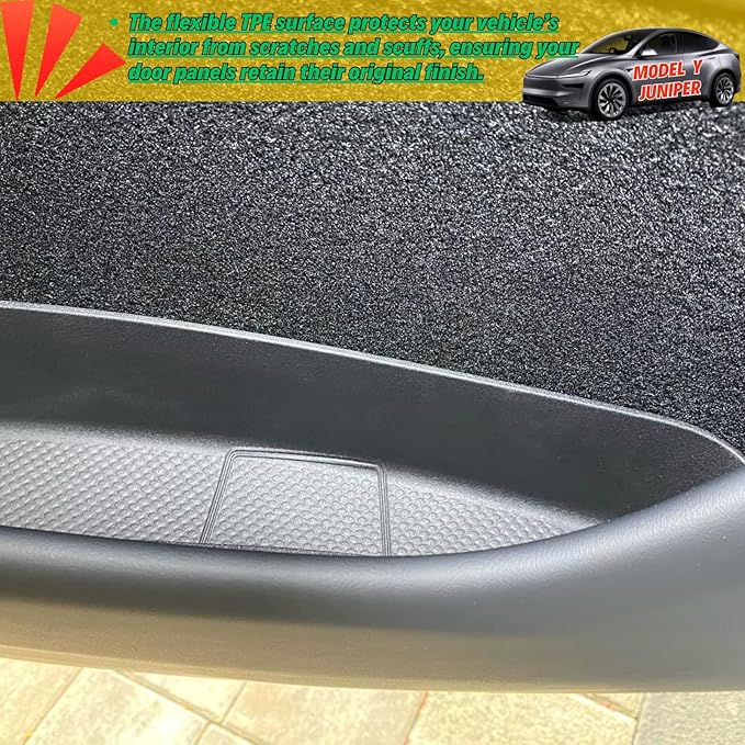 Front Rear Door Pocket Liners Compatible with 2025 2026 New Tesla Model Y Juniper Side Door Organizer Tray Inner Storage Insert Protector Interior Accessories - TPE Material, Black, 4 Pieces
