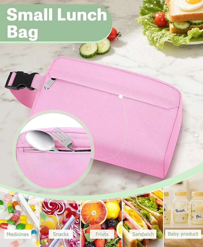 Small Insulated Snack Bag Lunch Bag for Kids Lunch Box for Women/Men, Collapsible [3L/5-Can] Reusable Lunch Bag Cooler Bag for Bottle with Handle Buckle for Work/School/Travel,Pink
