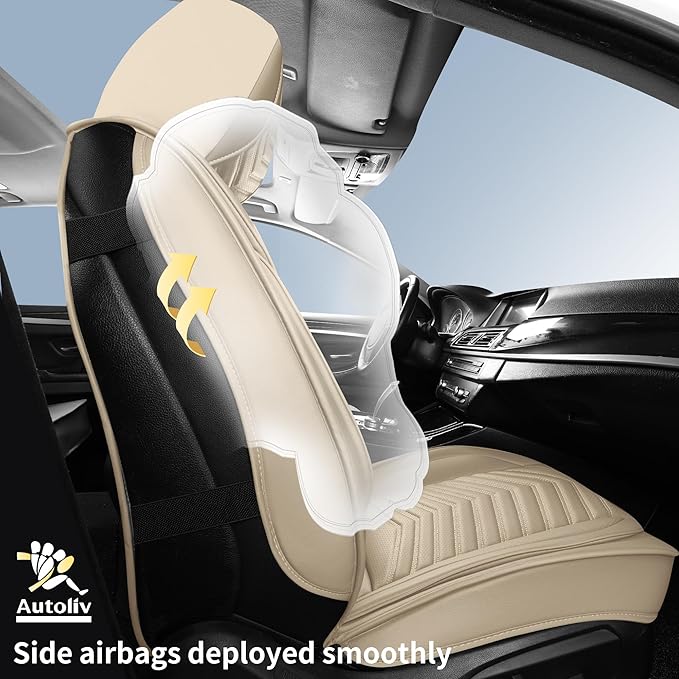 Nappa Leather Car Seat Covers Full Set, Beige Car seat Protector 5 Seats, Waterproof Car Seat Cushion, Universal Automotive Seat Covers Fit for SUV Truck Pick-up Sedan, Front and Rear