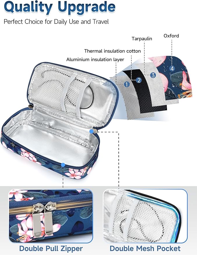 YOUSHARES Insulin Cooler Travel Case for Pen & Vials, Temperature Display Diabetic Medication Cooling Bag with Protective Ice Brick, TSA Approved Refrigerated Diabetes Supplies Carrying Organizer