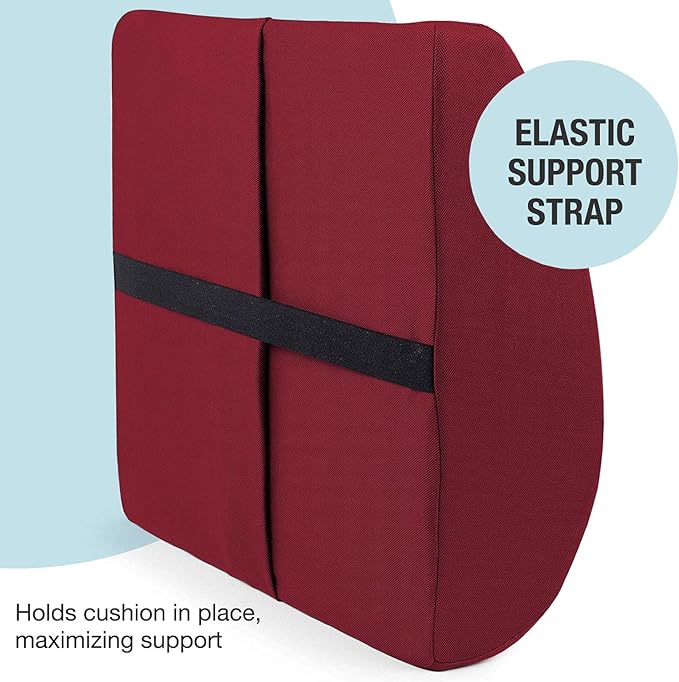 DMI Lumbar Support Pillow for Chair to Assist with Back Support with Removable Washable Cover and Firm Insert to Ease Lower Back Pain while Improving Posture,14 x 13 x 5,Contoured Foam,Elite,Burgundy